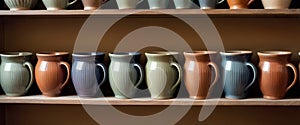Collection of Ceramic Mugs on Shelves