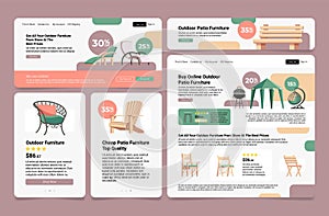 Collection cheap outdoor patio furniture landing page internet advertising isometric vector