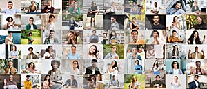 Collection of cheerful photos of diverse men and women, collage