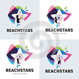 Collection Of Children Reach Star Logo Set Design Template Inspiration