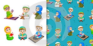 The collection of the children recite the al Quran in the pattern set