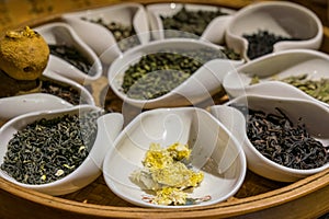 Collection of Chinese teas in traditional tea ceremony