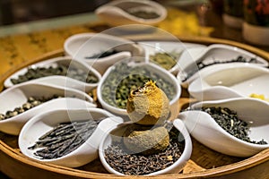 Collection of Chinese teas in traditional tea ceremony