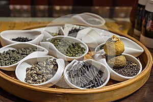 Collection of Chinese teas in traditional tea ceremony