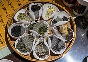 Collection of Chinese teas in traditional tea ceremony