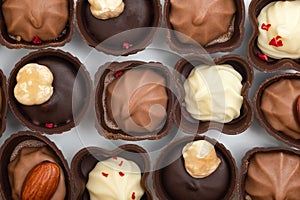 Collection of chocolates close-up. View from above