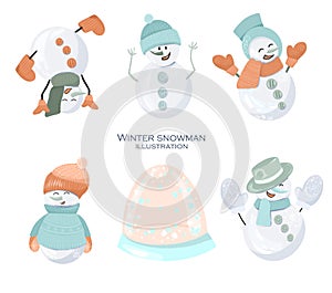 Collection of Christmas cute snowmen and empty snow glass globe
