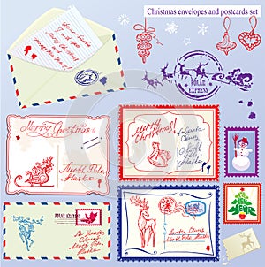 Collection of Christmas envelops, postcards, stamp