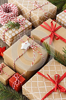 Collection of Christmas gift boxes and decoration