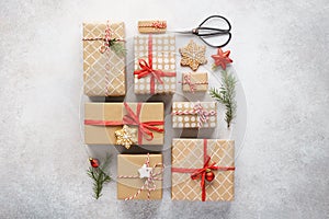 Collection of Christmas gift boxes, toys and decoration