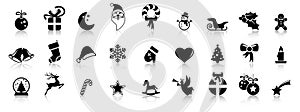 collection christmas icons with reflection