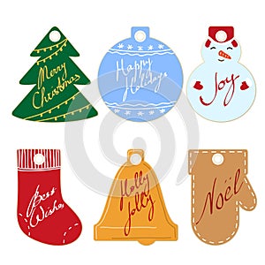Collection Christmas and New Year gift tags with handwritten greetings