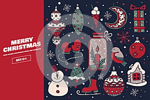 Collection of Christmas and New Year holiday elements.