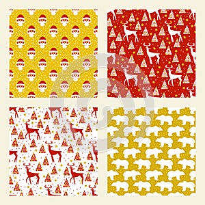 Collection of Christmas and New Year seamless patterns.