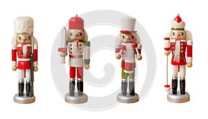 Collection Christmas nutcracker toy soldier traditional figurine, Isolated on white background