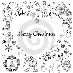 Collection of christmas objects and characters isolated on white