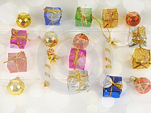 Collection of Christmas present boxes on a light white background
