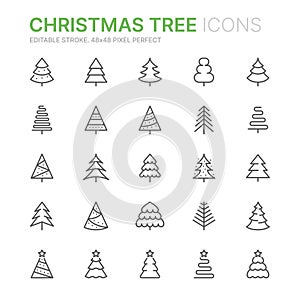 Collection of christmas tree related line icons