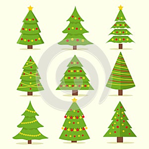 Collection of Christmas trees, modern flat design. Can be used for printed materials - leaflets, posters, business cards or for we