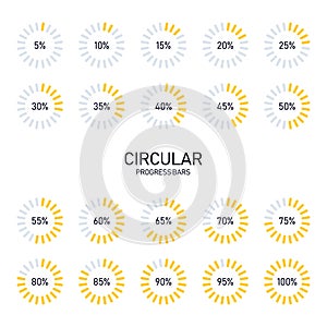 Collection of circular futuristic progress loading bar and buffering