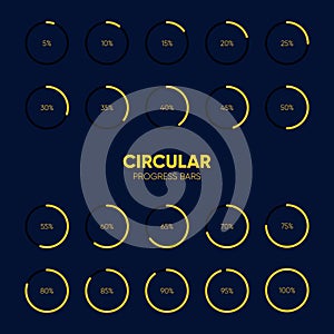 Collection of circular futuristic progress loading bar and buffering percentage
