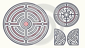Collection of Circular Maze Patterns for Abstract Design, vector design Generative AI