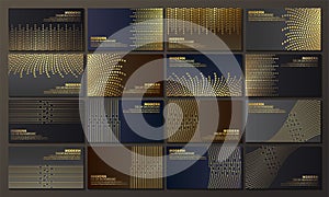 Collection of classic-style dark gold banners with geometric textures and abstract lines