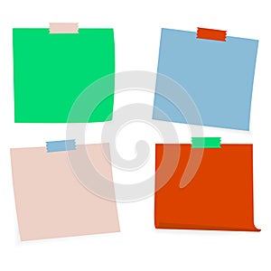 Collection of clear color lists of paper with adhesive tape on the white background. Vector illustration