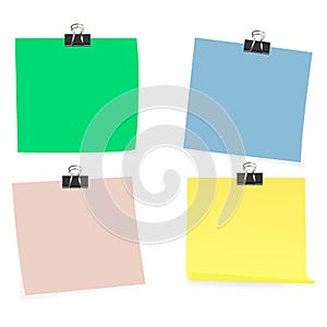 Collection of clear color lists of paper with pin on the white background. Vector illustration