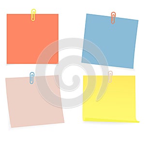 Collection of clear color lists of paper with pin on the white background. Vector illustration