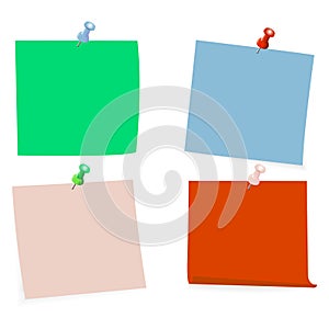 Collection of clear color lists of paper with pin on the white background. Vector illustration