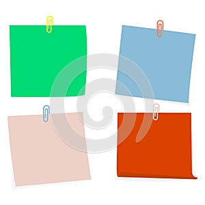 Collection of clear color lists of paper with pin on the white background. Vector illustration