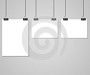 Collection of clear lists of paper with pin on the gray background. Vector illustration