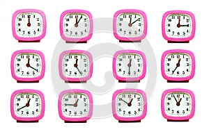 collection of clock From 12:00 to 1:00 AM and PM isolated in white background