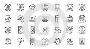 Cloud Computing Icons Data Security, Analytics, Network, Line Art