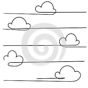 Collection of Cloud icon vector illustration with single continuous line hand drawing doodle style