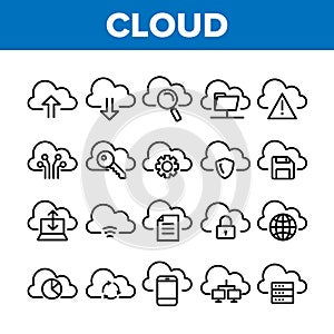 Collection Cloud Service Sign Icons Set Vector