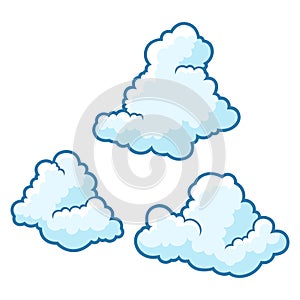 Collection of clouds. Cartoon cute image of sky.