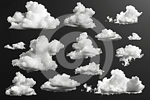 A collection of clouds on a dark, black background. Perfect for adding a dramatic touch to any design project