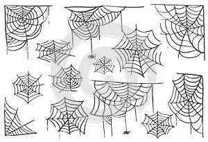 Collection of Cobweb isolated transparent background. Spiderweb for Halloween design. Spider web elements spooky and