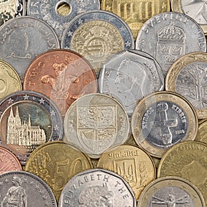 Collection of coins forming a background photo