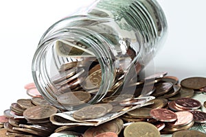 Collection of coins in a jar