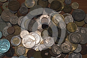 Collection of coins from various countries photo
