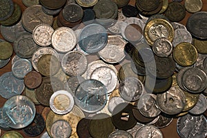 Collection of coins from various countries photo