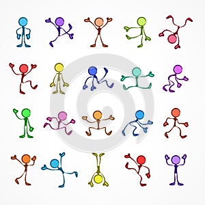 Collection of color stick moving figures photo