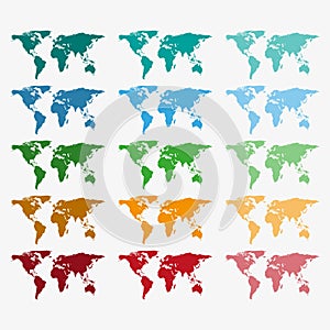 Collection of color world maps with different textures. Set world map