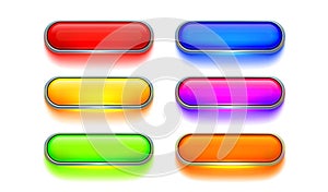 Collection of colored buttons, frame label, event web bar, buttons with color. Vector illustration