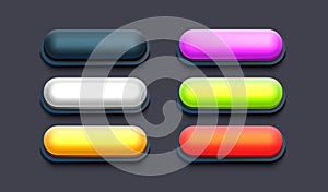 Collection of colored buttons, frame label, event web bar, buttons with color. Vector illustration