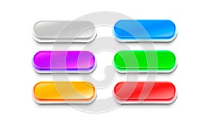 Collection of colored buttons, frame label, event web bar, buttons with color. Vector illustration