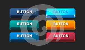 Collection of colored buttons, frame label, event web bar, buttons with color. Vector illustration